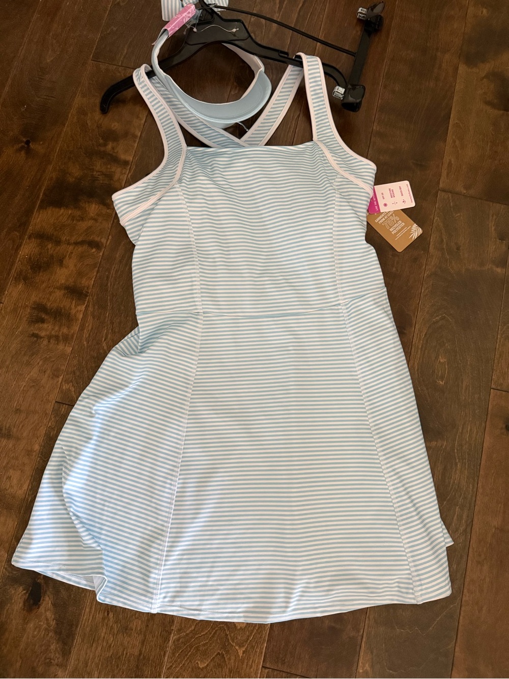 Tommy Bahama Light Blue and White Striped Cross-Back Casual Dress